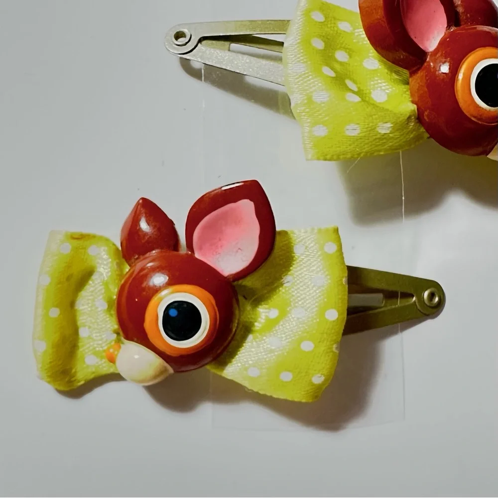 Vintage Deery-Lou Hair Clips Snap Barrettes y2k Sanrio Hello Kitty Deer Bow